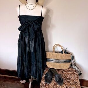 EUC J. Crew Cotton Voile Bow Front Beach Dress Black M Medium​​​